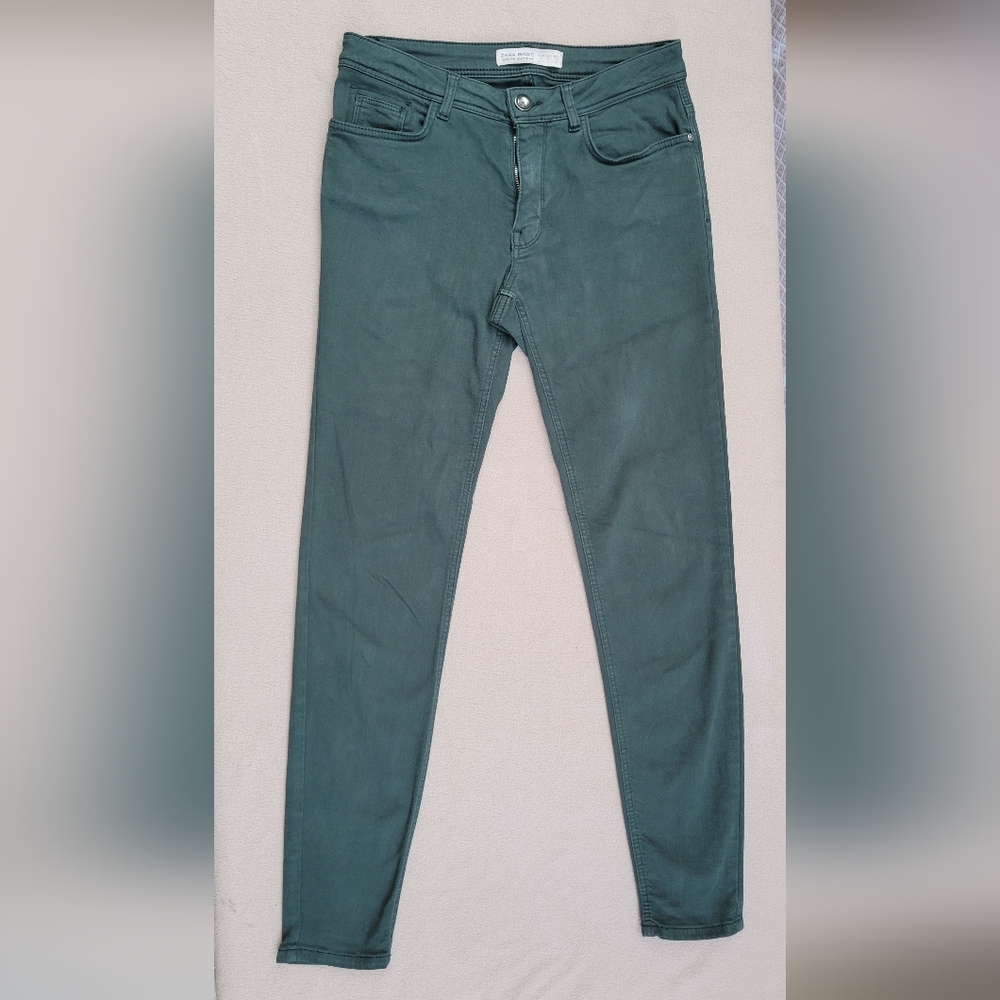 ZARA BASIC Z1975 Denim Skinny Jeans Size 4 Green High Rise Stretch Women's Pants